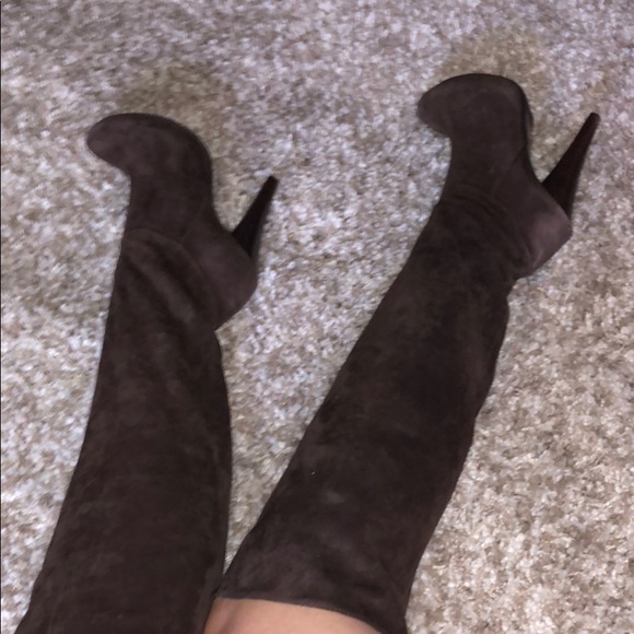 Over the knee brown suede heeled boots - Picture 1 of 6